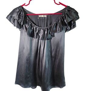 7 For All Mankind Woman Silk off shoulder Top Small Ruffle Date Night Minimalist